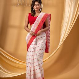 DESH BIDESH Ethnic Motifs Woven Design Pure Cotton Handloom Taant Saree-picture-26