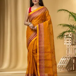 DESH BIDESH Ethnic Motifs Woven Design Pure Cotton Taant Saree-image-52