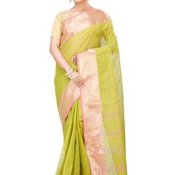 PuJoy Ethnic Motif Woven Design Pure Cotton Handloom Taant Saree-picture-15