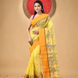 DESH BIDESH Ethnic Motifs Pure Cotton Taant Saree without Blouse-image-39