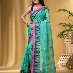 DESH BIDESH Ethnic Motifs Woven Design Pure Cotton Taant Saree-picture-50