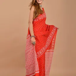 Sanganeri Print Polka Dot Printed Pure Cotton Block Print Saree image 2