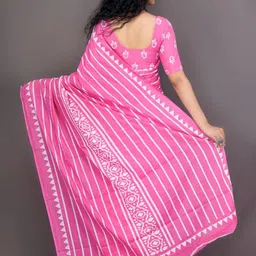 JALTHER Striped Pure Cotton Block Print Saree image 3