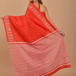 Sanganeri Print Polka Dot Printed Pure Cotton Block Print Saree image 4