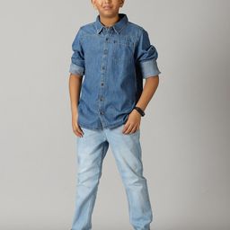 KiddoPanti Boys Denim Shirt with Trousers-picture-11