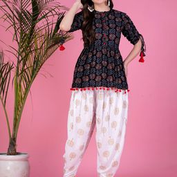 Royal Marque Women Floral Printed Angrakha Kurti with Dhoti Pants-image-34
