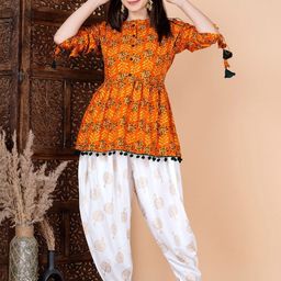 Royal Marque Floral Printed Panelled A-Line Kurti with Dhoti Pants-image-35