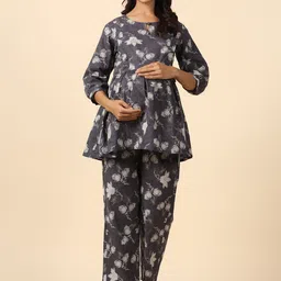 Ikk Kudi by Seerat Floral Printed Pure Cotton Maternity Kurta With Trousers-picture-50