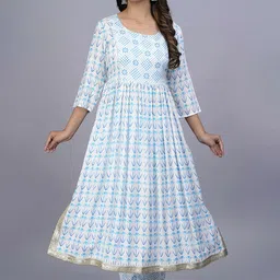SIPET Floral Printed Pleated Pure Cotton Kurta with Trousers-picture-50