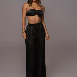 Bee Boe Crinkled Texture Shoulder Straps Casual Crop Top With Palazzos-picture-54