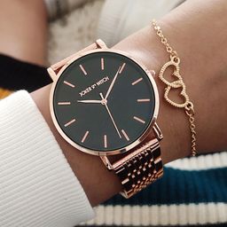 JOKER & WITCH Women Black Rose Gold -Toned & gold-Toned Watch Gift Set-image-56