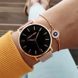 JOKER & WITCH Women Rose Gold & Black Watch Gift Set-image-84