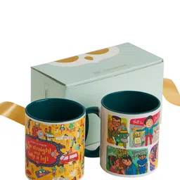 Chumbak Set Of 2 Green & Yellow Printed Mugs Gift Set-28
