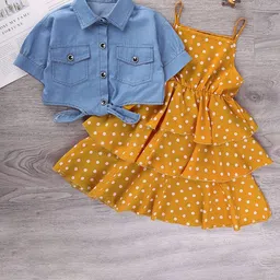 StyleCast Girls Yellow & Blue Polka Dot Printed Dress With Shirt-image-80