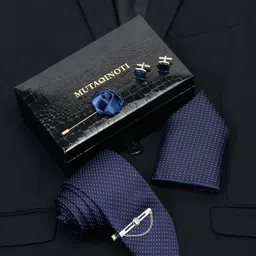 MUTAQINOTI Men Carolina Blue Silk Necktie Accessory Gift Set-image-50