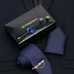 MUTAQINOTI Men Carolina Blue Silk Necktie Accessory Gift Set-image-43