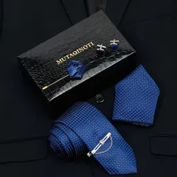 MUTAQINOTI Men Olympic Blue Silk Necktie Accessory Gift Set-image-48