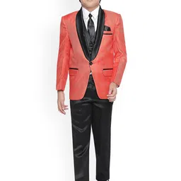 Jeetethnics Boys Orange & Black Solid Coat with Trousers-picture-11