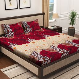 KLOTTHE Red & Beige Printed 300 TC Cotton Blend Double King Bedsheet Set-image-59