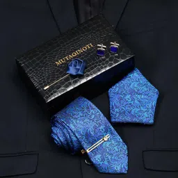 MUTAQINOTI Men Space Blue Silk Necktie Accessory Gift Set-image-52