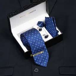 MUTAQINOTI Men Royal Blue Silk Necktie Accessory Gift Set-image-40