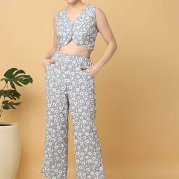 Cora Printed Sleeveless Crop Top With Trousers-image-2