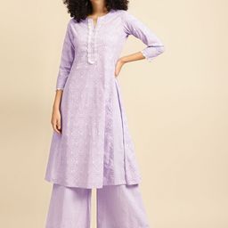 anayna Women Lavender & White Printed Kurta with Palazzos-17