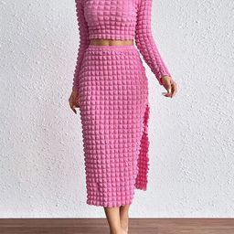 StyleCast Pink Self Design Top With Skirt-image-80