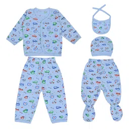 LOOM LEGACY Infants 5-Pcs Printed Pure Cotton Baby Apparel Gift Set-image-72