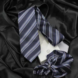KOVOVE Black Striped Tie & Pocket Square Gift Set-38