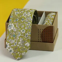 Tossido Men Floral Printed Cotton Necktie & Pocket Square-image-87