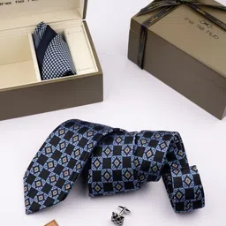 The Tie Hub Printed Neck Tie With Pocket Square & Cufflink Accessory Gift Set-27