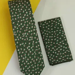 Tossido Men Floral Printed Cotton Necktie & Pocket Square-image-85
