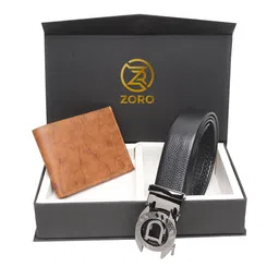 ZORO Men Black & Tan Brown Leather Belt & Wallet Accessory Gift Set-image-47