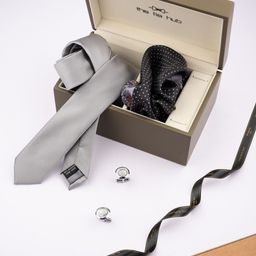 The Tie Hub Men Printed Necktie With Pocket Square & Cufflink  Gift Set-image-14