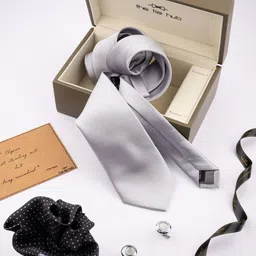 The Tie Hub Men Printed Microfiber Necktie With Pocket Square & Cufflink Gift Set-image-95