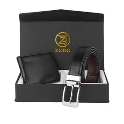 ZORO Men Black Solid Belt & Wallet Combo Set-image-35