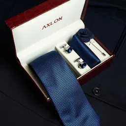 AXLON Men Printed Tie Set With Pocket Square, Cufflink & Flower Pin-33