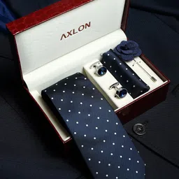 AXLON Set Of 4 Printed Necktie Pocket Square With Cufflink & Flower Pin Accessory Gift Set-31