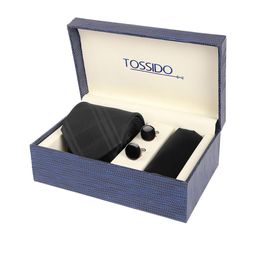 Tossido Men Black Printed Microfiber Accessory Gift Set-image-14