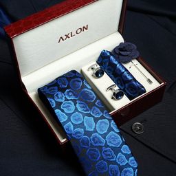 AXLON Men Printed Tie Set With Pocket Square, Cufflink & Flower Pin-55
