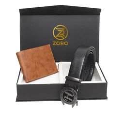 ZORO Men Black & Tan Brown Belt Wallet Combo Set-image-37