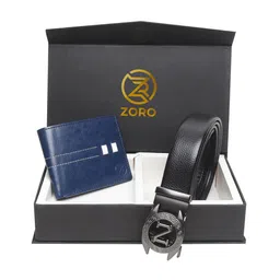 ZORO Men Black & Blue Belt Wallet Combo Set-image-44