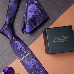 AXLON Men Floral Woven Design Pocket Square, Cufflink, Tie Clip & Flower Pin-19