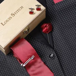 LOUIS STITCH Men Red Solid Italian Silk Accessory Gift Set-image-83