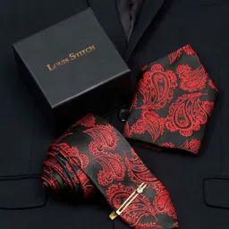 LOUIS STITCH Men Paisley Woven Design Silk Necktie Accessory Gift Set-19