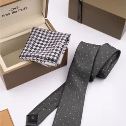 The Tie Hub Men Printed Tie With Pocket Square Accessory Gift Set-19