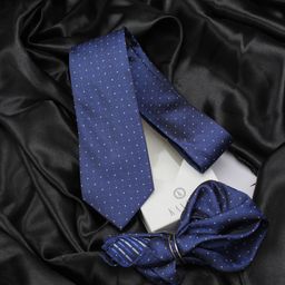 KOVOVE Men Blue Polka Dot Neck Tie & Pocket Square Accessory Gift Set-image-98