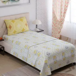Layers Color Sense Ivy White & Yellow Ethnic Motifs Single Bedsheet with 1 Pillow Cover-picture-16