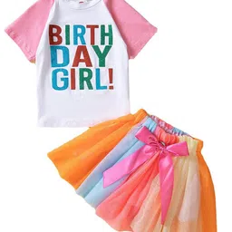StyleCast Girls Pink Typography Printed T-shirt with Skirt-image-60